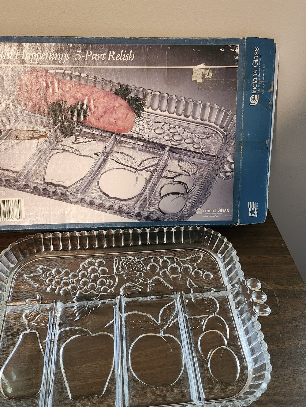 Indiana Glass Clear Pressed Glass 5-Compartment Relish Tray